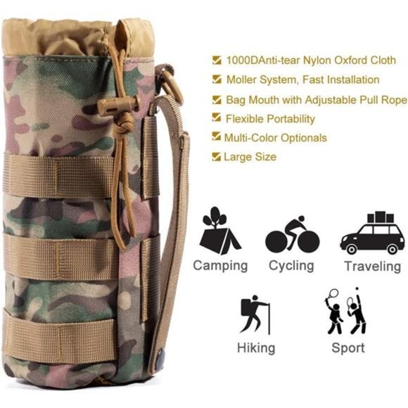 Set of 2 Water Bottles Pouch Bag, Tactical Drawstring Molle Water Bottle Holder - Picture 4 of 7